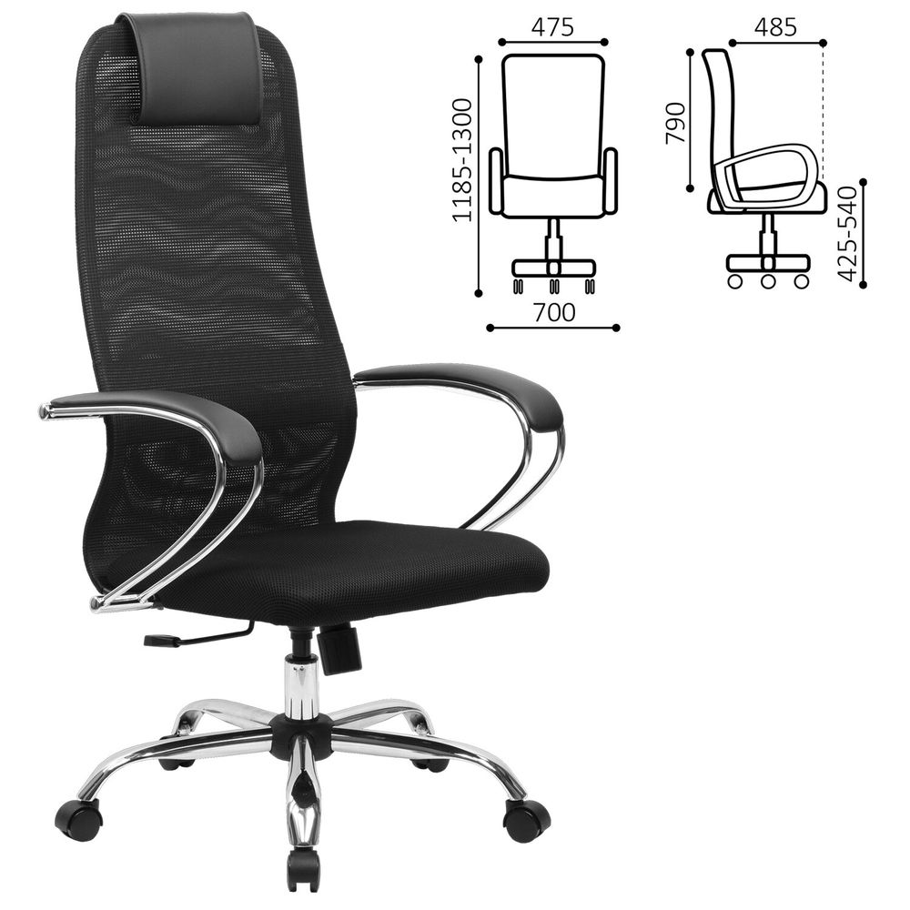 Кресло BRABIX PREMIUM "Ultimate EX-800" хром, плотная двойная сетка Х2, черное