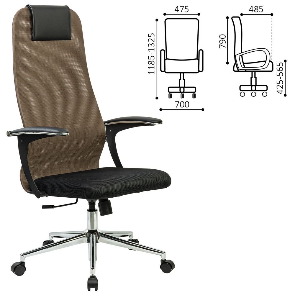 Кресло BRABIX PREMIUM "Ultimate EX-801" хром, плотная двойная сетка Х2, черное/коричневое