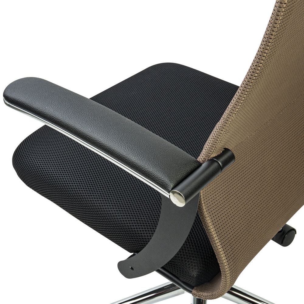 Кресло BRABIX PREMIUM "Ultimate EX-801" хром, плотная двойная сетка Х2, черное/коричневое