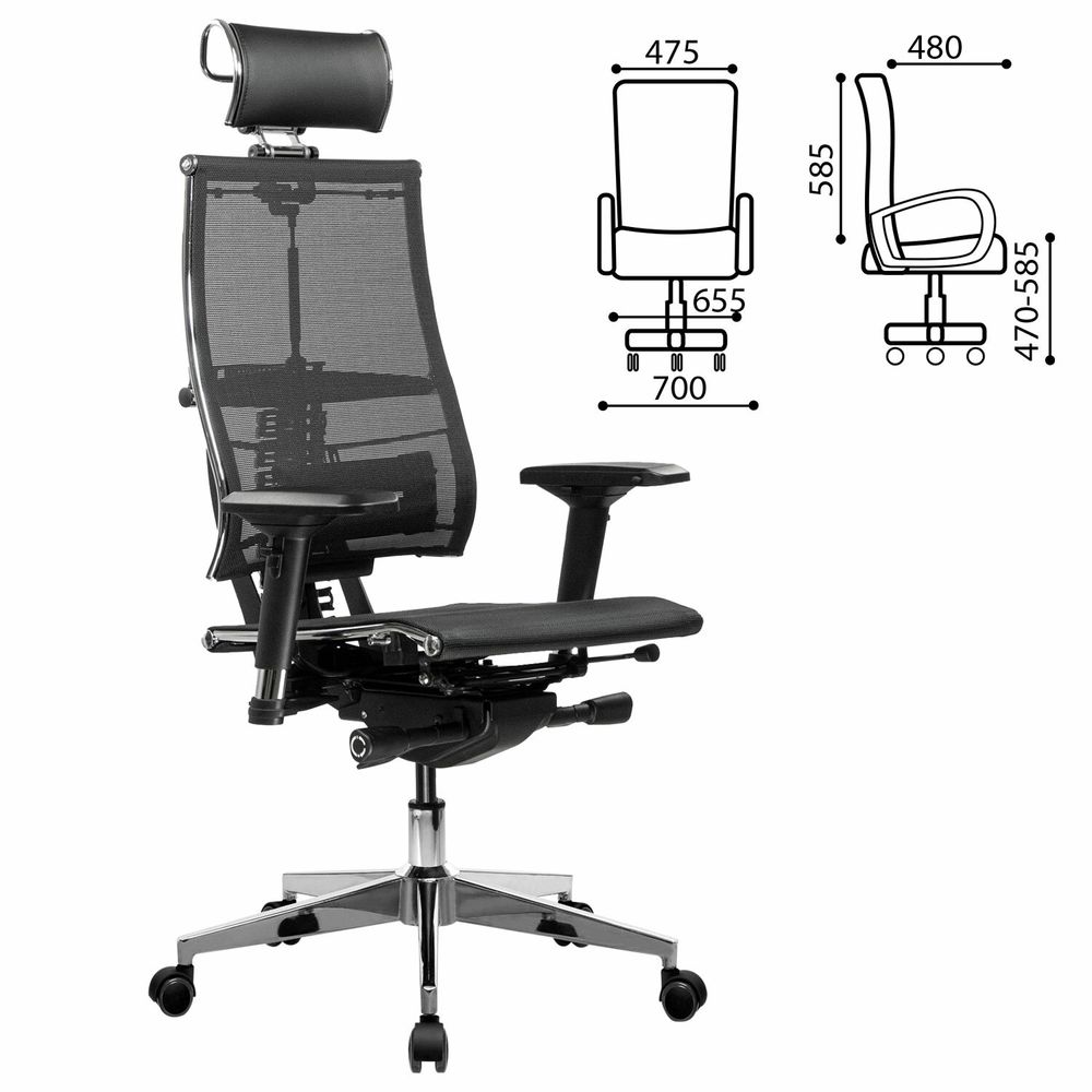Кресло МЕТТА "YOGA" Y 4DF B2-5D, адаптивная спинка, 3D-подголовник, сверхпрочная сетка, черное