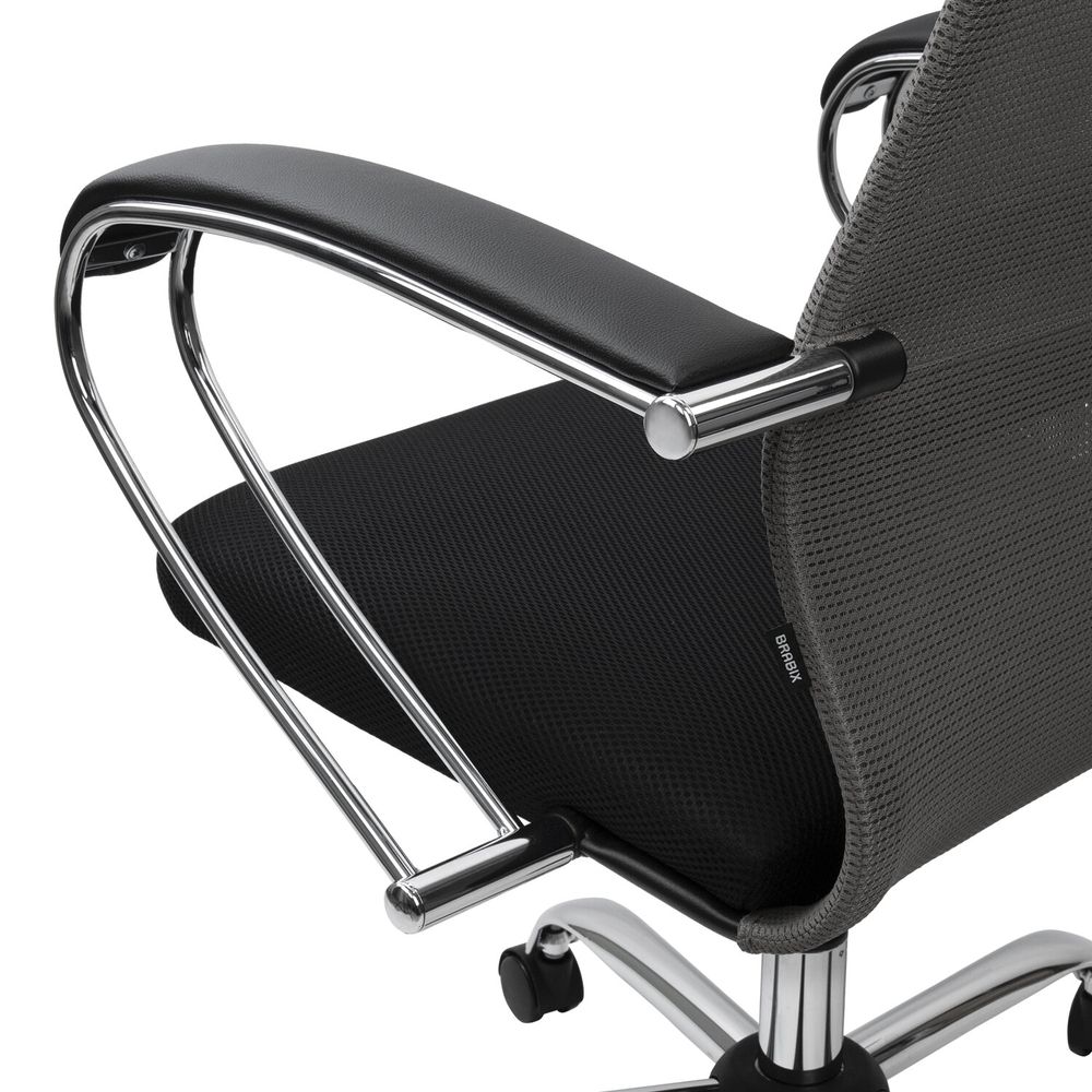 Кресло офисное BRABIX PREMIUM "Ultimate EX-800" хром, плотная двойная сетка Х2, черное/серое