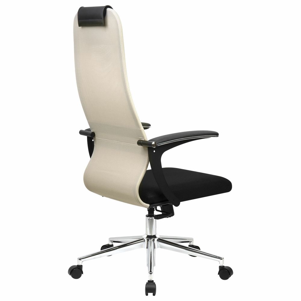 Кресло офисное BRABIX PREMIUM "Ultimate EX-801" хром, плотная двойная сетка Х2, черное/бежевое