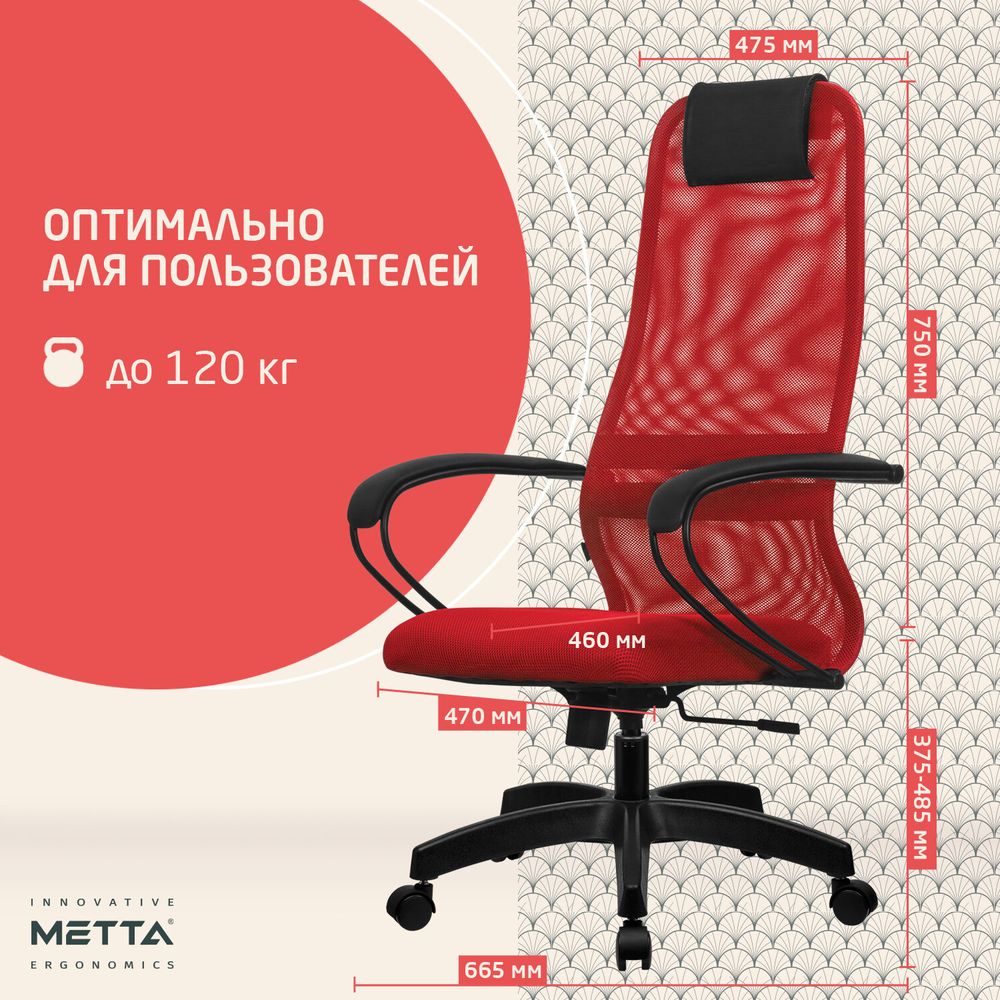 Кресло офисное МЕТТА "SU-B-8" пластик, ткань-сетка, сиденье мягкое,