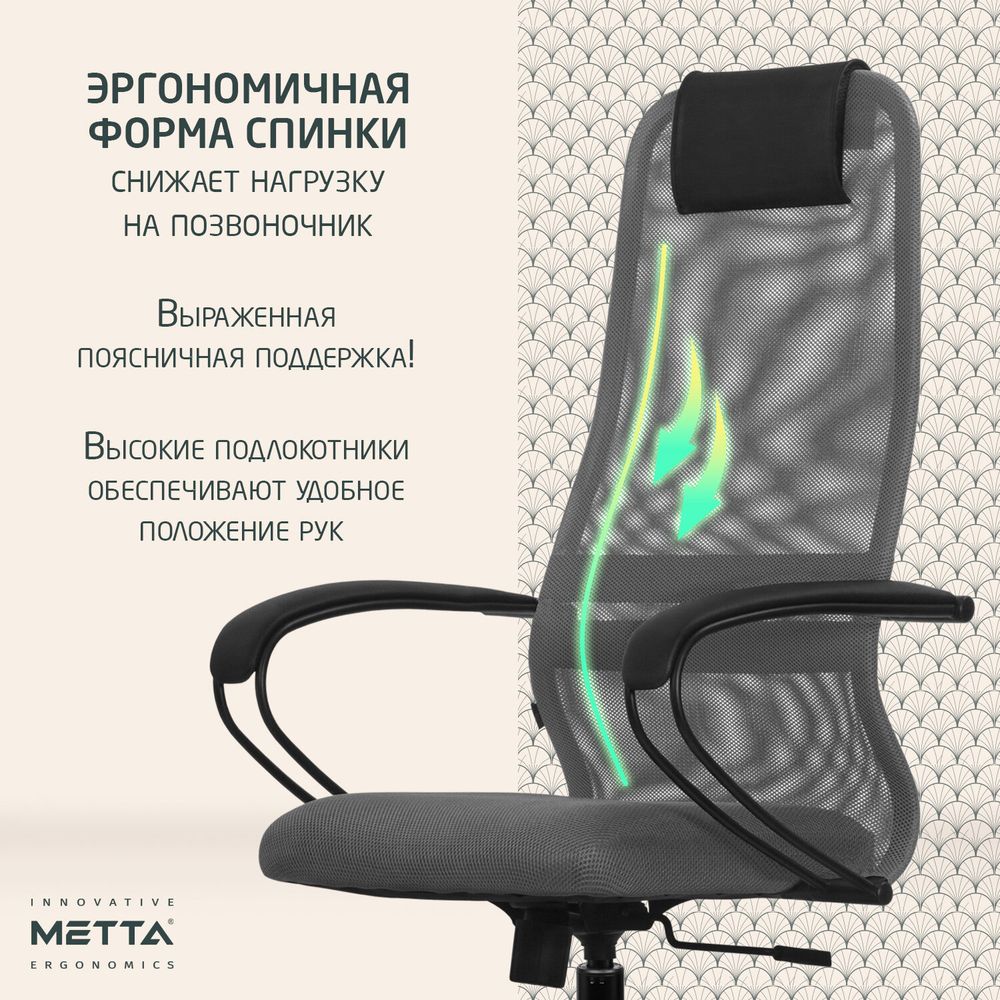 Кресло офисное МЕТТА "SU-B-8" пластик, ткань-сетка, сиденье мягкое, свет