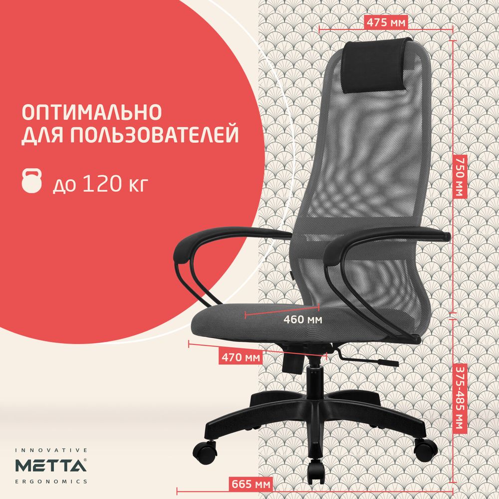 Кресло офисное МЕТТА "SU-B-8" пластик, ткань-сетка, сиденье мягкое, свет