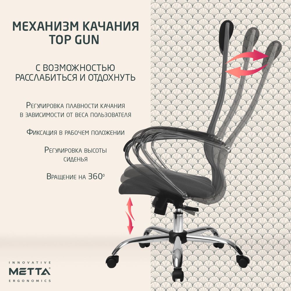 Кресло офисное МЕТТА "SU-B-8" хром, ткань-сетка, сиденье мягкое, свет