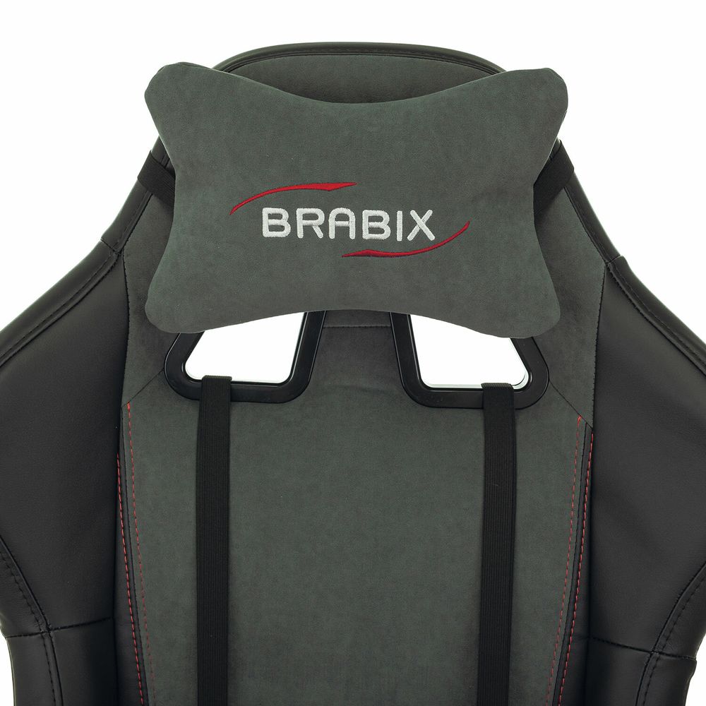 Кресло компьютерное BRABIX "Striker GM-121", синхромеханизм, 2 подушки, экокожа/велюр, черное/серое