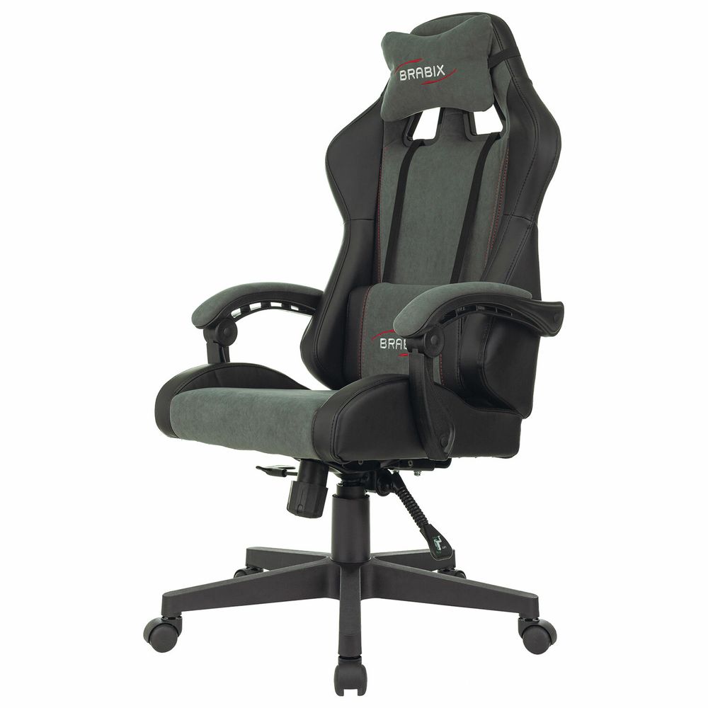 Кресло компьютерное BRABIX "Striker GM-121", синхромеханизм, 2 подушки, экокожа/велюр, черное/серое