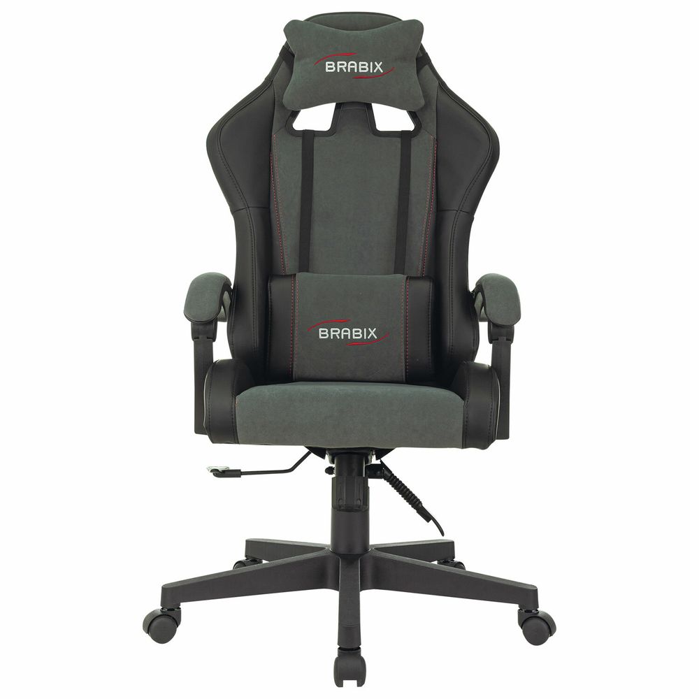 Кресло компьютерное BRABIX "Striker GM-121", синхромеханизм, 2 подушки, экокожа/велюр, черное/серое