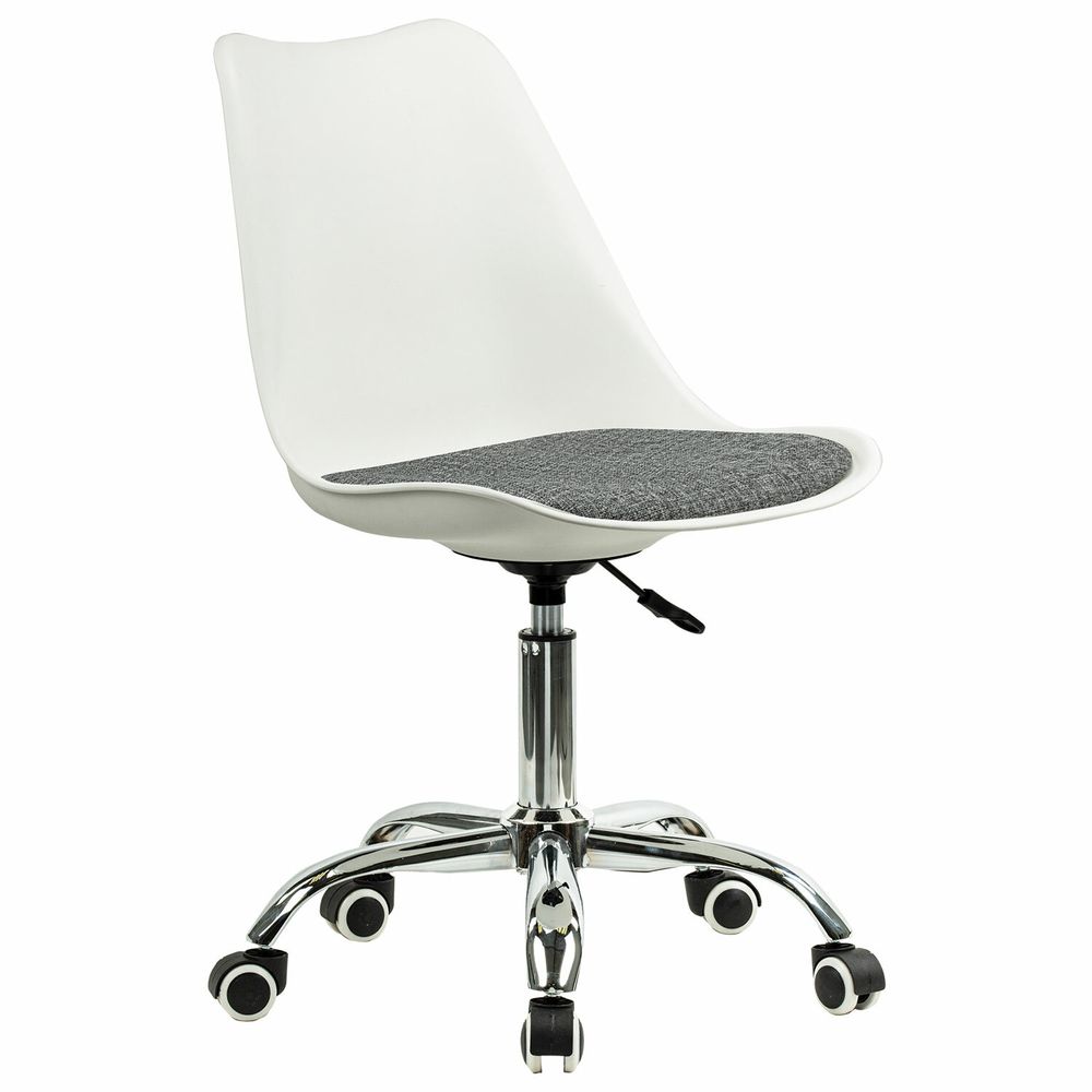 Кресло стул BRABIX "Eames MG-310 CH", хром, пластик белый, ткань серая