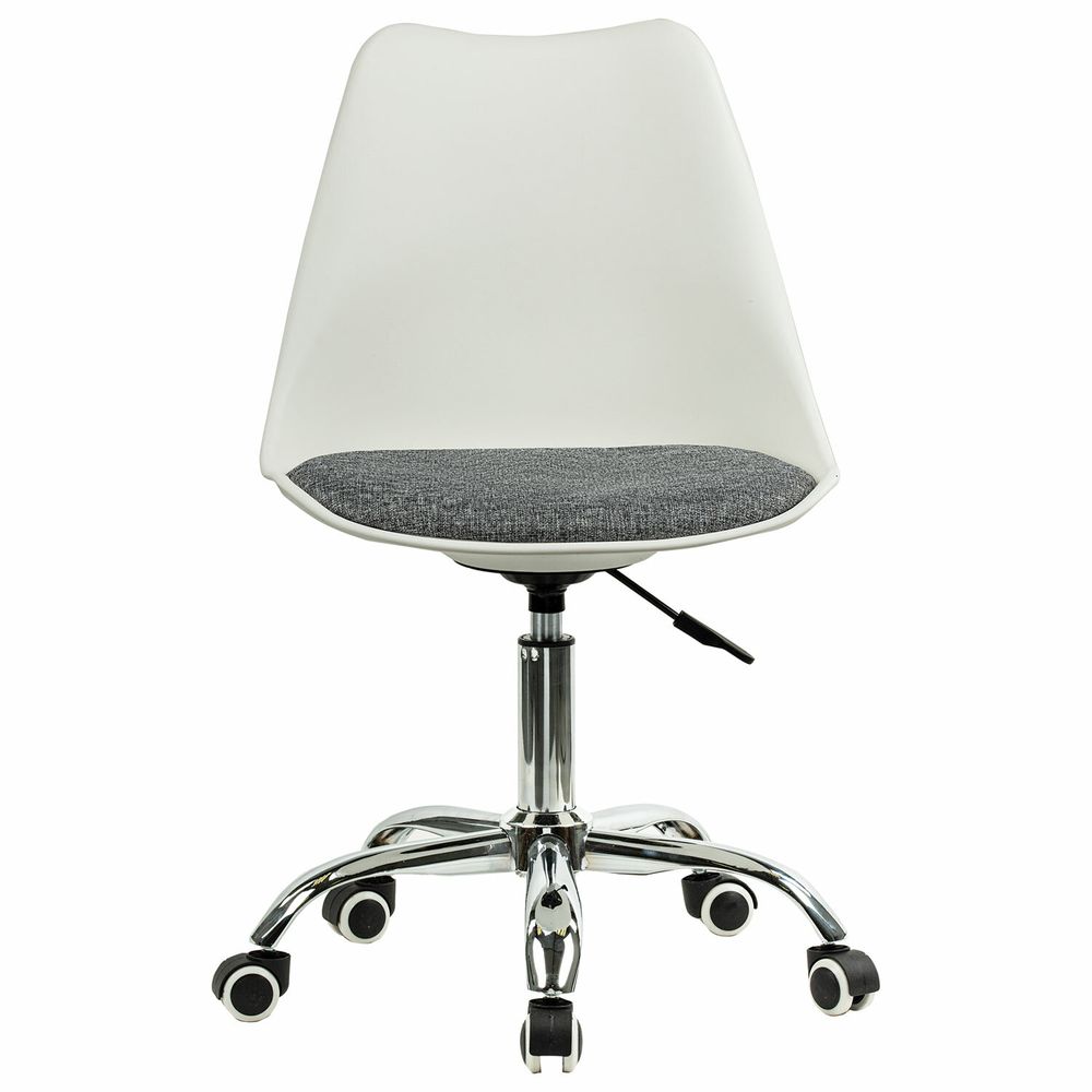 Кресло стул BRABIX "Eames MG-310 CH", хром, пластик белый, ткань серая