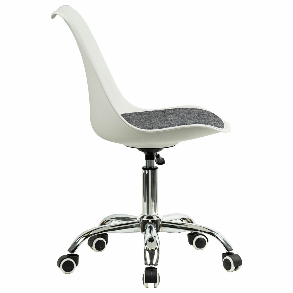 Кресло стул BRABIX "Eames MG-310 CH", хром, пластик белый, ткань серая