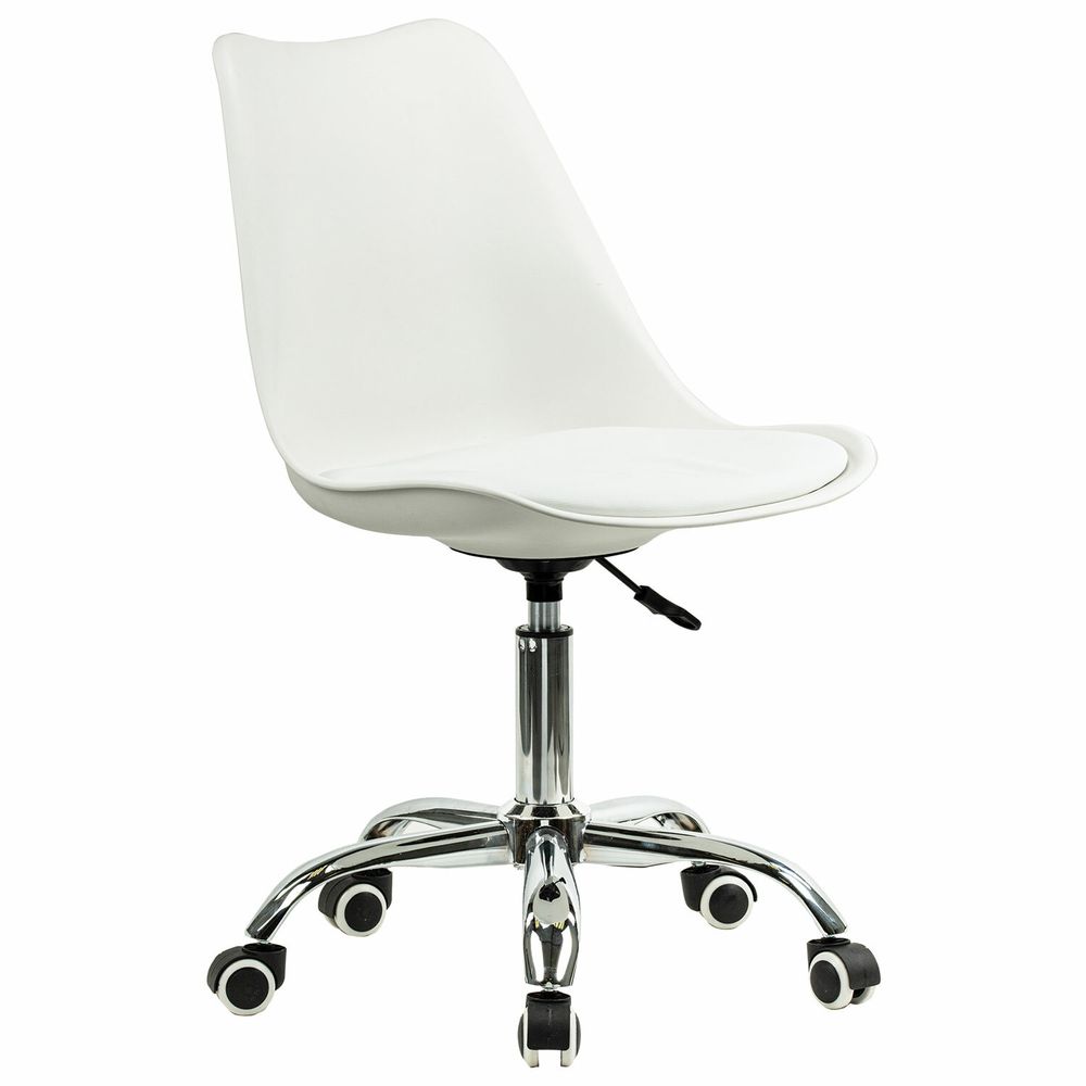 Кресло стул BRABIX "Eames MG-310 CH", хром, пластик белый, экокожа белая