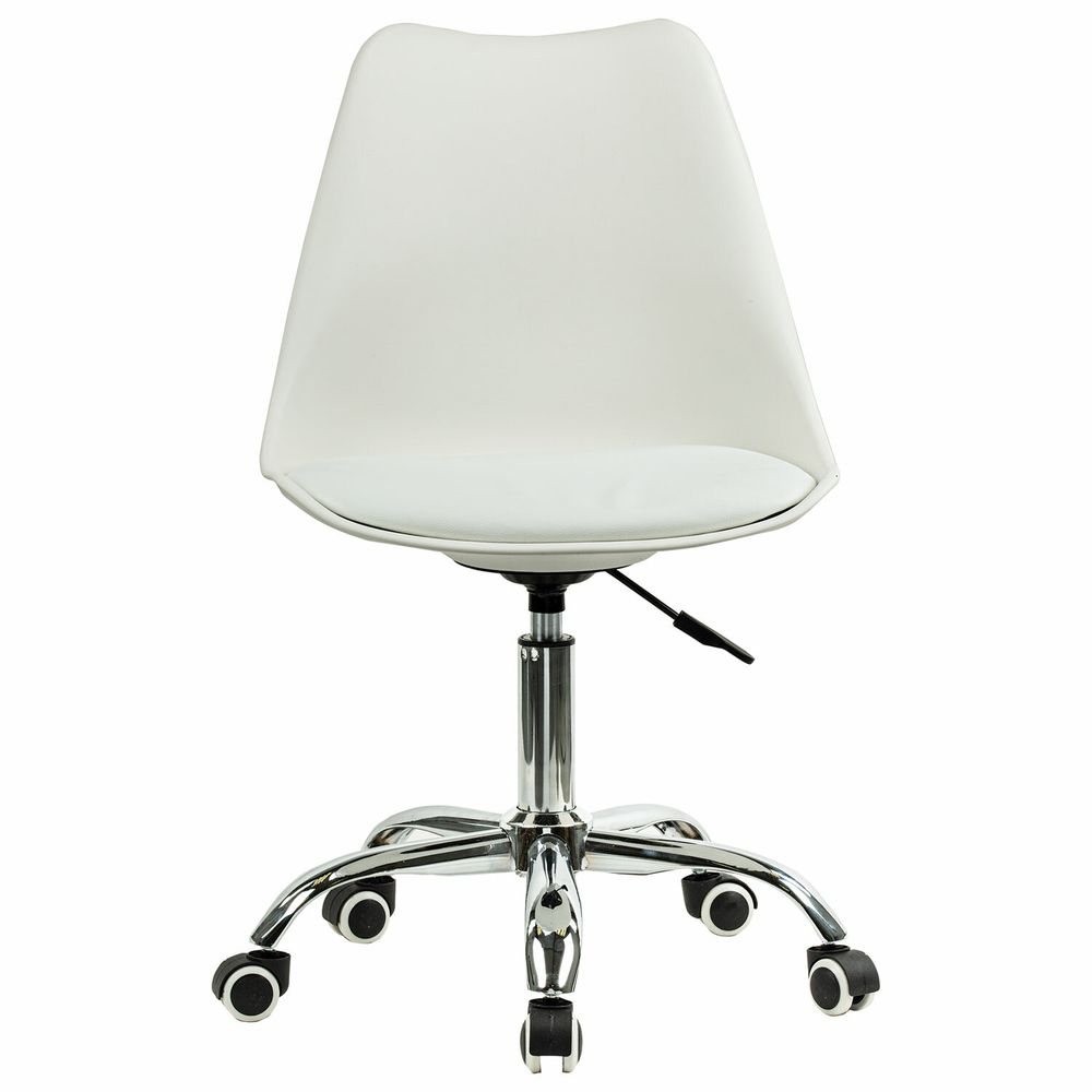 Кресло стул BRABIX "Eames MG-310 CH", хром, пластик белый, экокожа белая