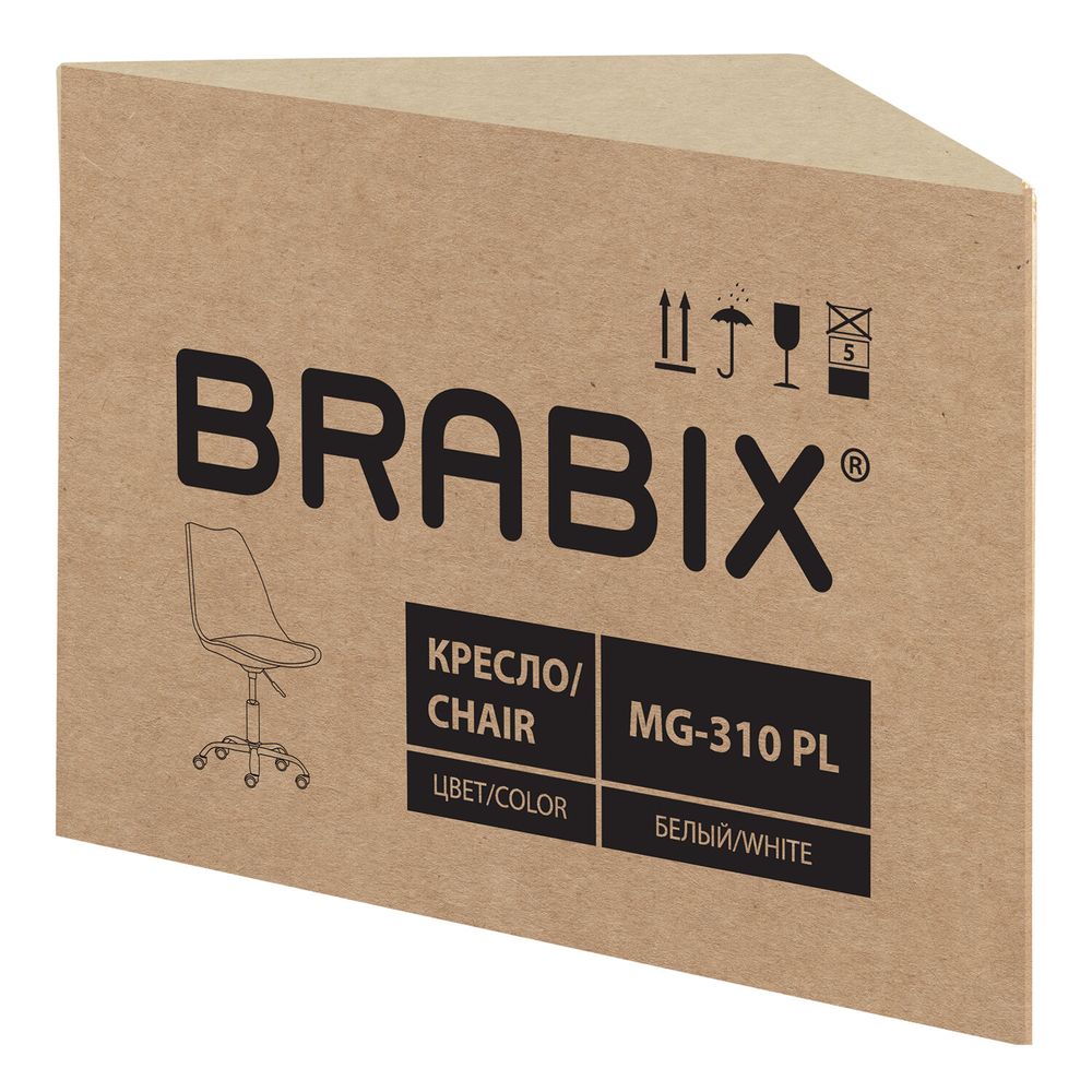 Кресло стул BRABIX "Eames MG-310 PL", пластик белый, экокожа белая