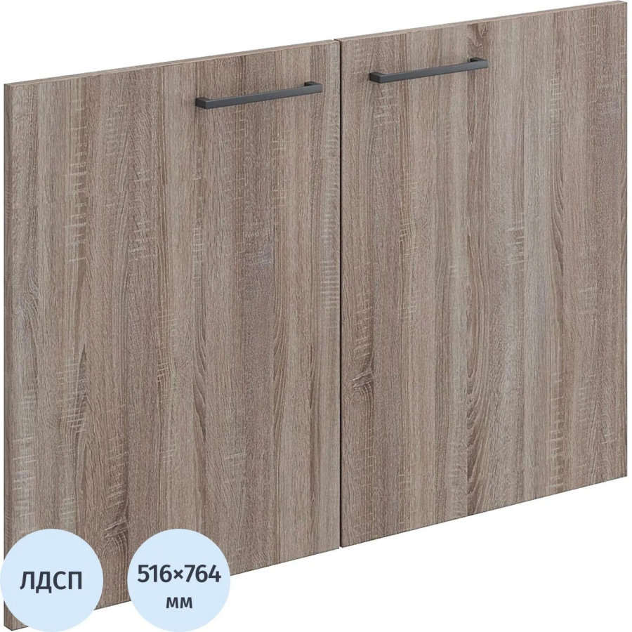 Двери для тумбы для оргтехники Комус Мебель K-Loft (2шт.) 764х516 дуб сонома темный/черный