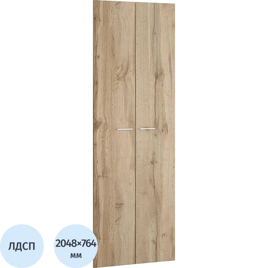 Двери Комус Мебель К-Loft (2шт.) 764х16х2048 дуб натуральный с белой ручкой