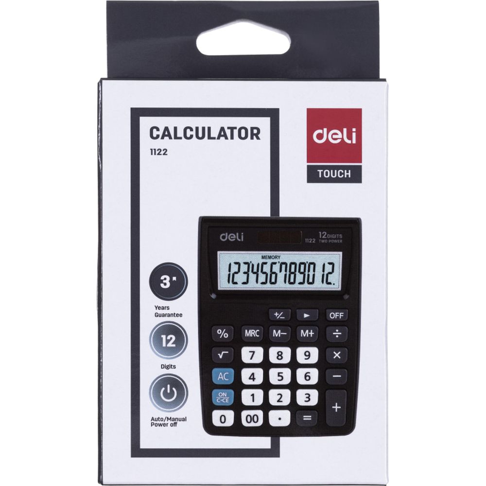 Калькулятор карманный Deli E1122, 12-р, дв.пит., 120х86мм, серый