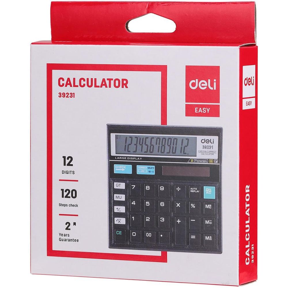 Калькулятор настольный компактный Deli E39231, 12-р, дв.пит., 129x129мм,черный
