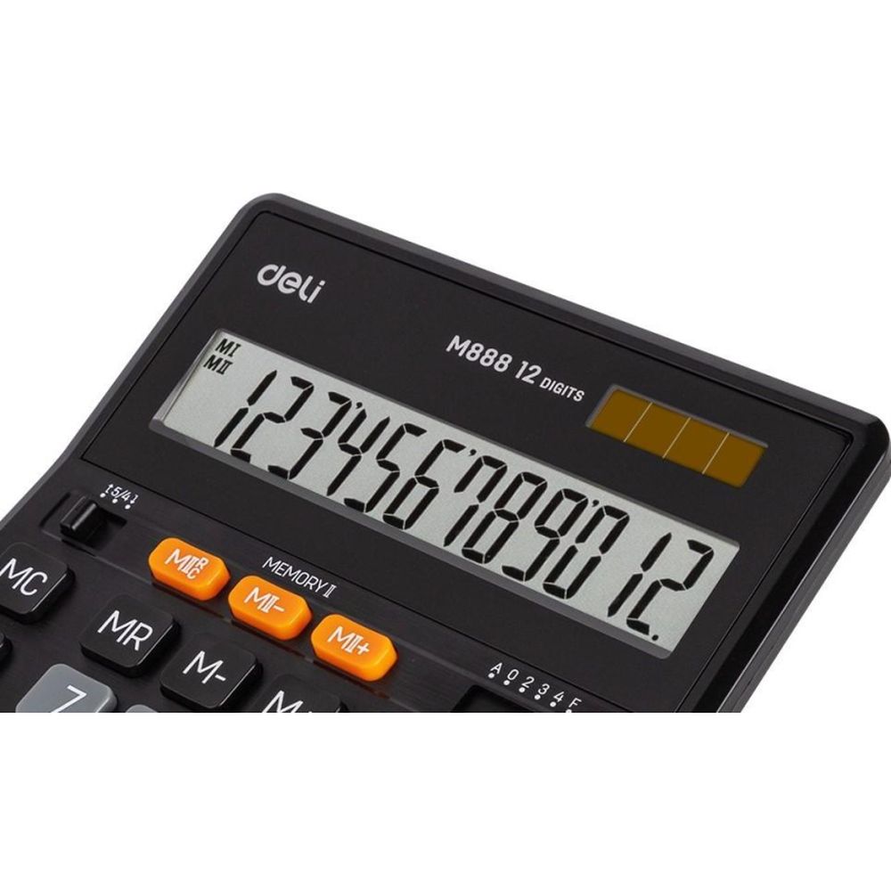 Калькулятор настольный полноразмерный Deli EM888, 12-р,дв.пит, 202х159мм,черн