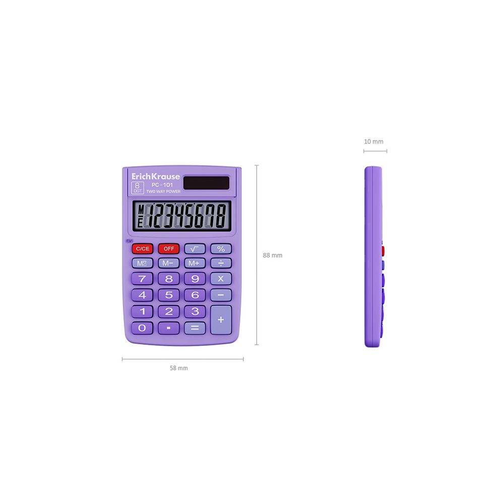 Калькулятор карманный 8-разрядов ErichKrause PC-101 Pastel, фиолетовый 