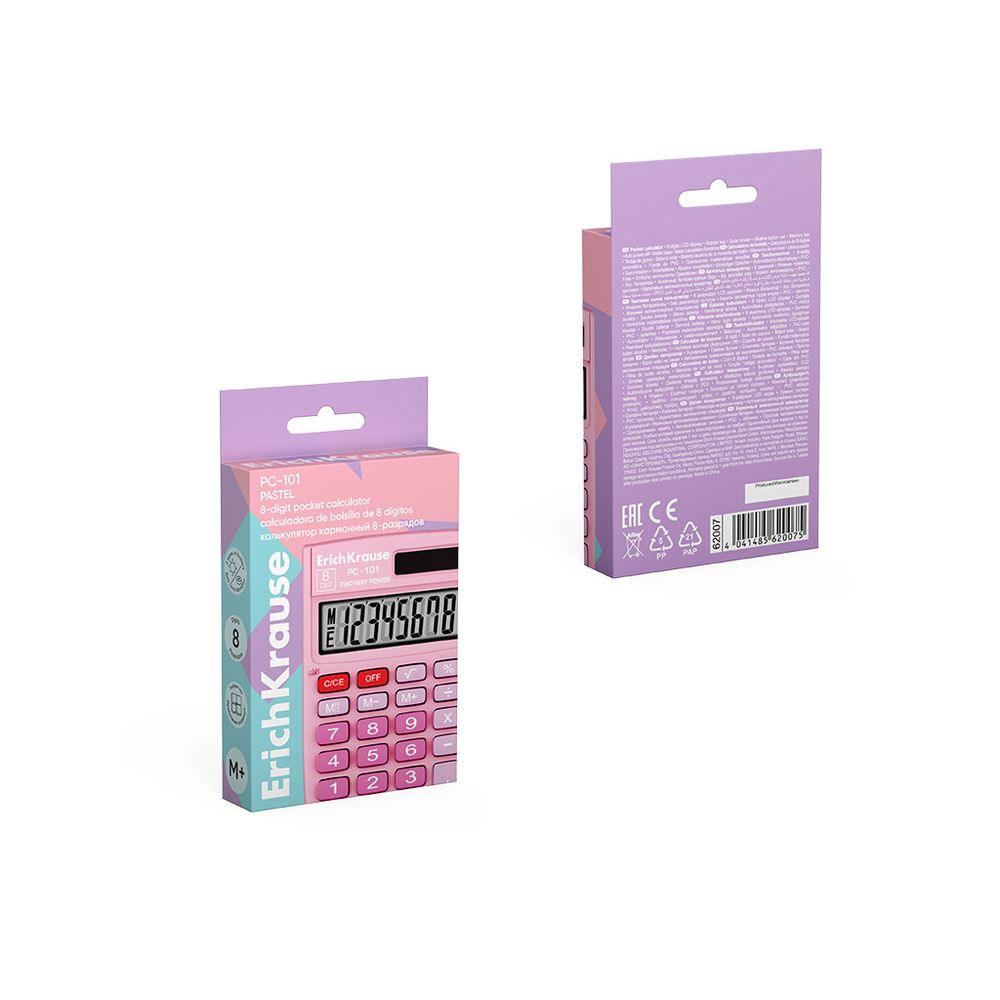Калькулятор карманный 8-разрядов ErichKrause PC-101 Pastel, розовый 