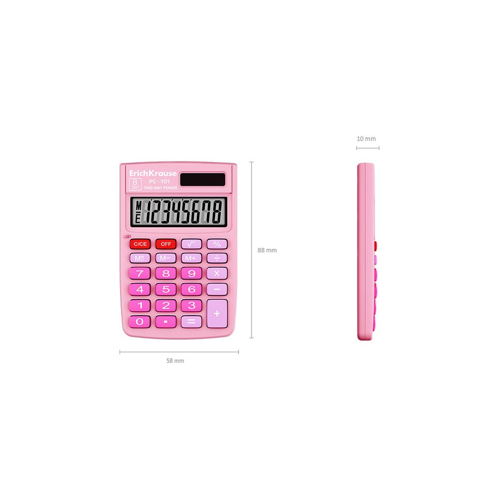 Калькулятор карманный 8-разрядов ErichKrause PC-101 Pastel, розовый 