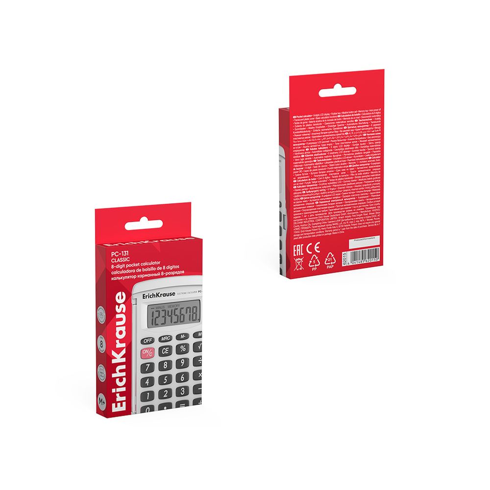 Калькулятор карманный 8-разрядов ErichKrause PC-131 Classic, белый 