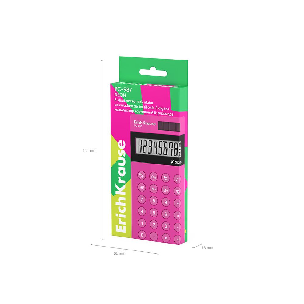 Калькулятор карманный 8-разрядов ErichKrause PC-987 Neon, розовый 
