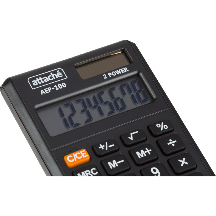 Калькулятор карманный Attache, AEP-100,8р,двойное питание, черн