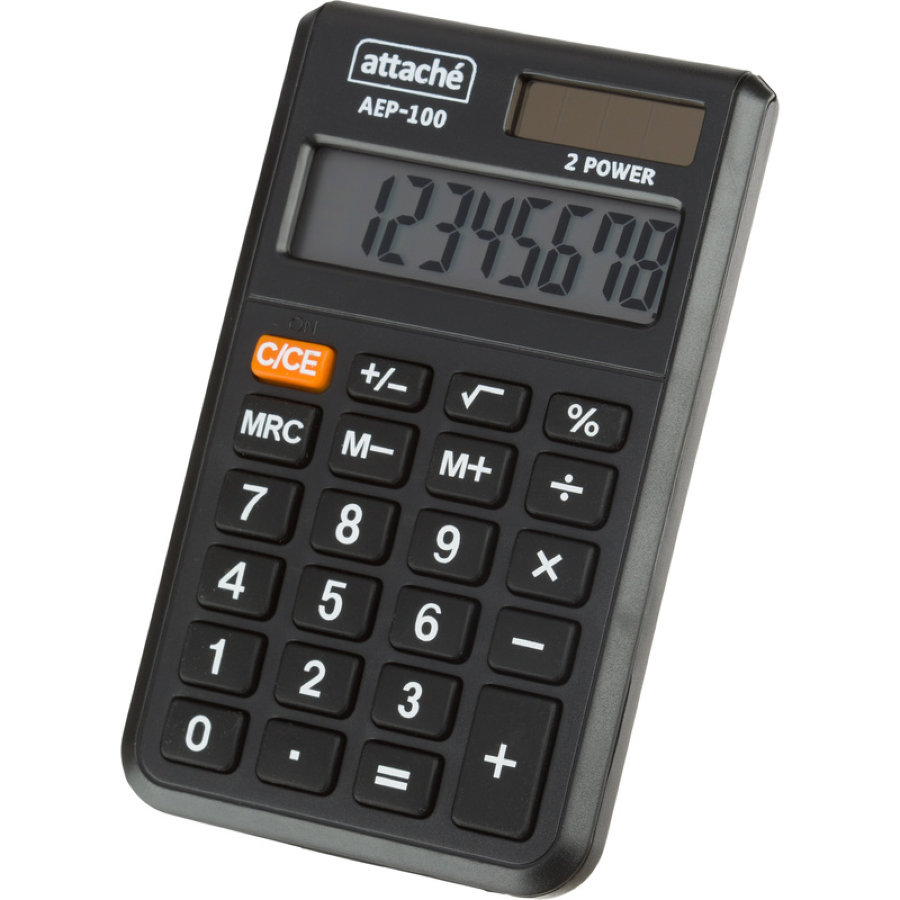 Калькулятор карманный Attache, AEP-100,8р,двойное питание, черн