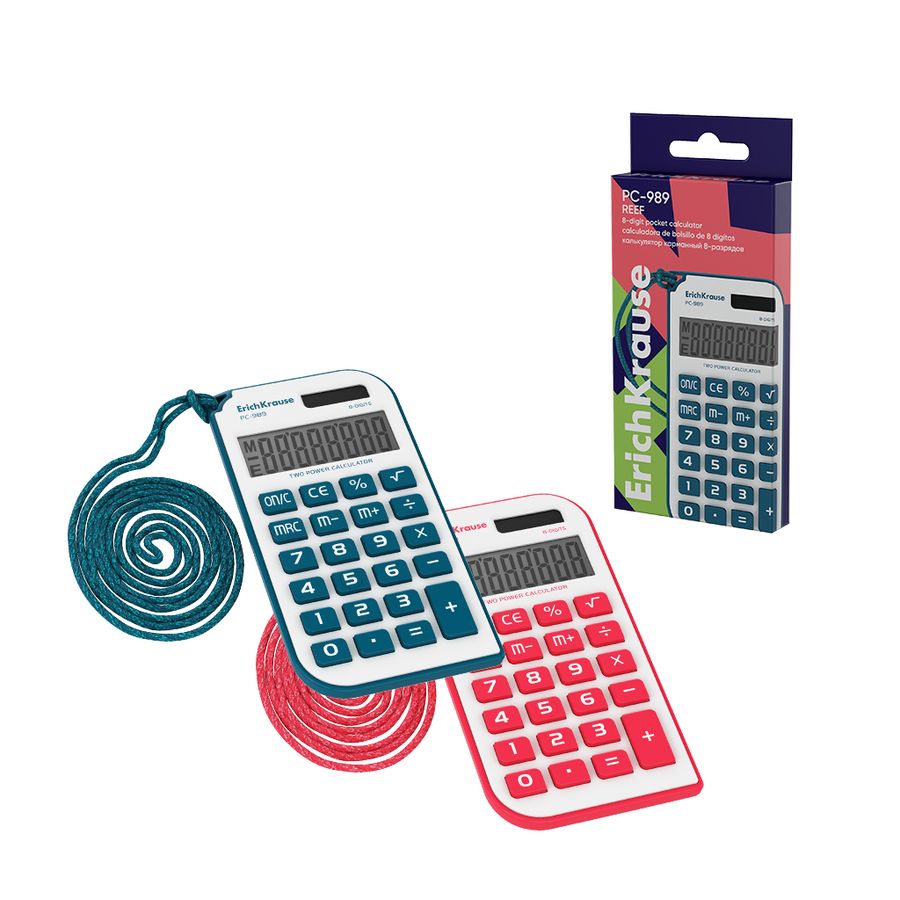 Калькулятор карманный 8-разрядов ErichKrause PC-989 Reef, ассорти 