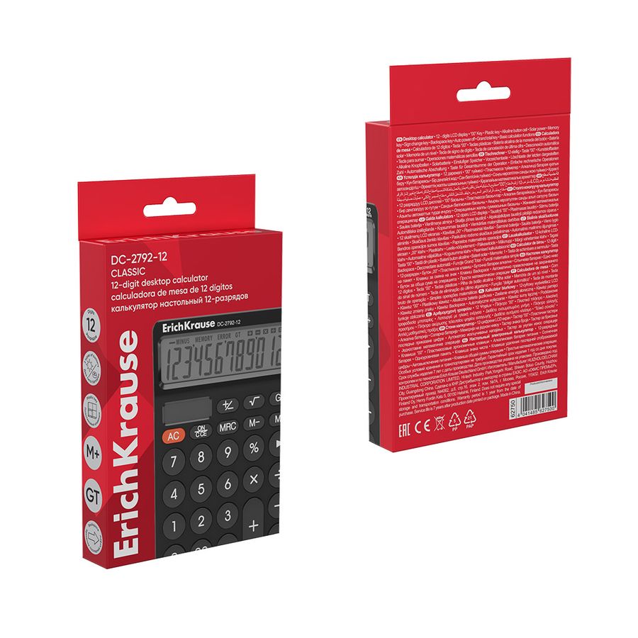 Калькулятор настольный 12-разрядов ErichKrause DC-2792-12 Classic, черный 