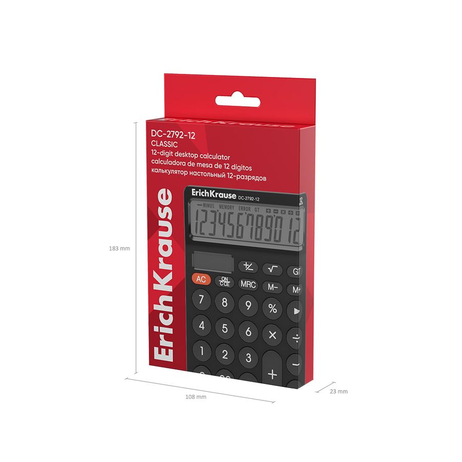Калькулятор настольный 12-разрядов ErichKrause DC-2792-12 Classic, черный 