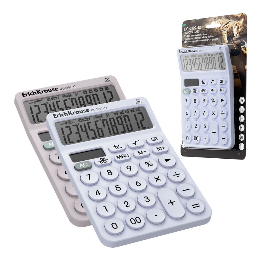 Калькулятор настольный 12-разрядов ErichKrause DC-2792-12 Big City Cats, ассорти 