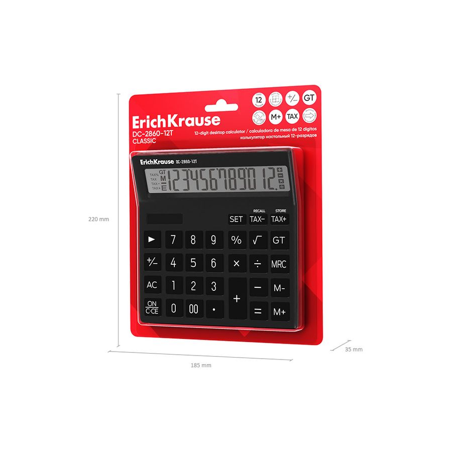 Калькулятор настольный 12-разрядов ErichKrause DC-2860-12T Classic, черный 