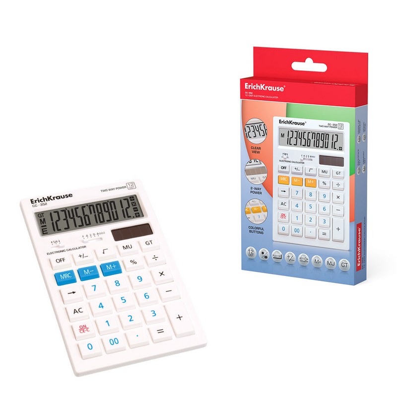 Калькулятор 12  разрядный с цветными кнопками Erich Krause CC-352
