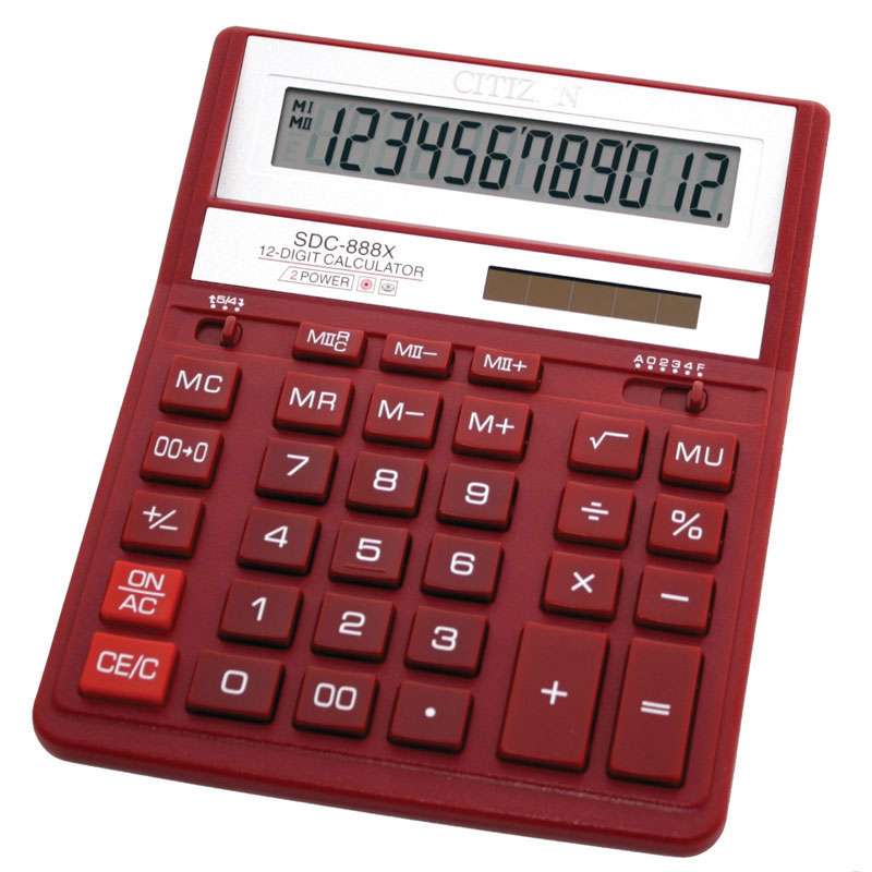 Калькулятор настольный 12 разрядный, красный CITIZEN SDC 888 XRD