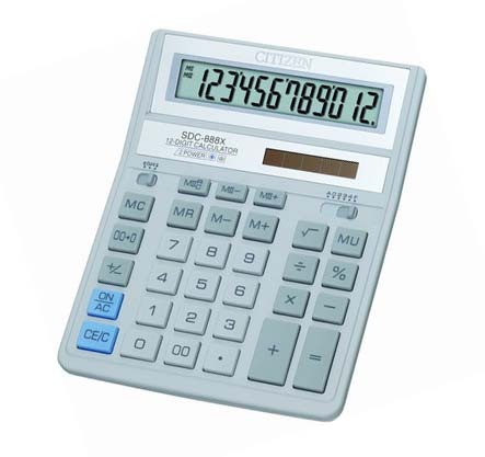 Калькулятор настольный 12 разрядный, серый CITIZEN SDC 888 XWH