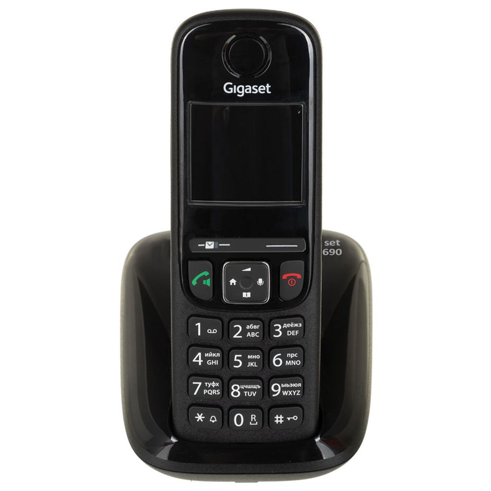 Радиотелефон Gigaset AS690, память 100 номеров, АОН, повтор, часы, черный