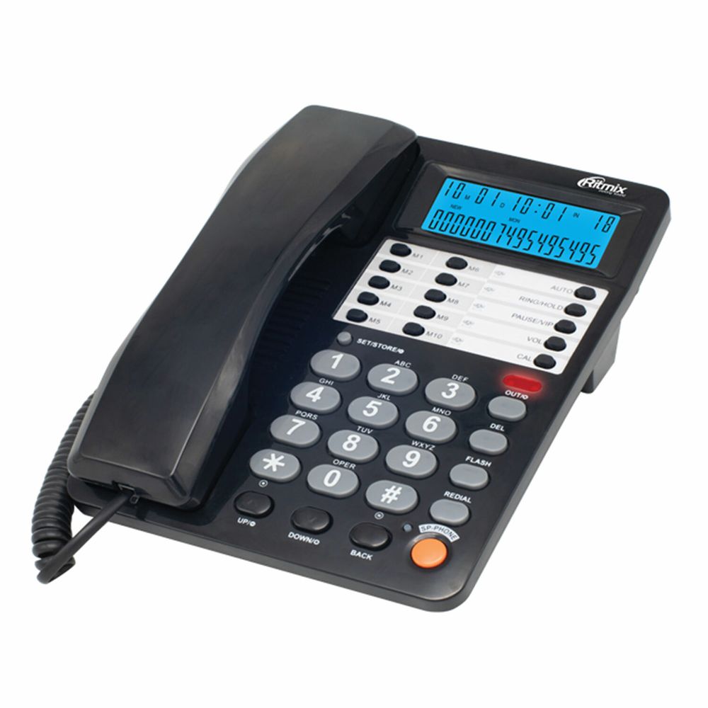 Телефон RITMIX RT-495 black, АОН, спикерфон, память 60 номеров, тональный/импульсный режим, черный