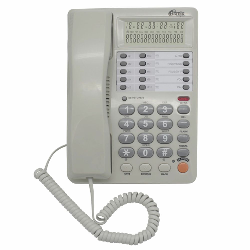 Телефон RITMIX RT-495 white, АОН, спикерфон, память 60 номеров, тональный/импульсный режим, белый
