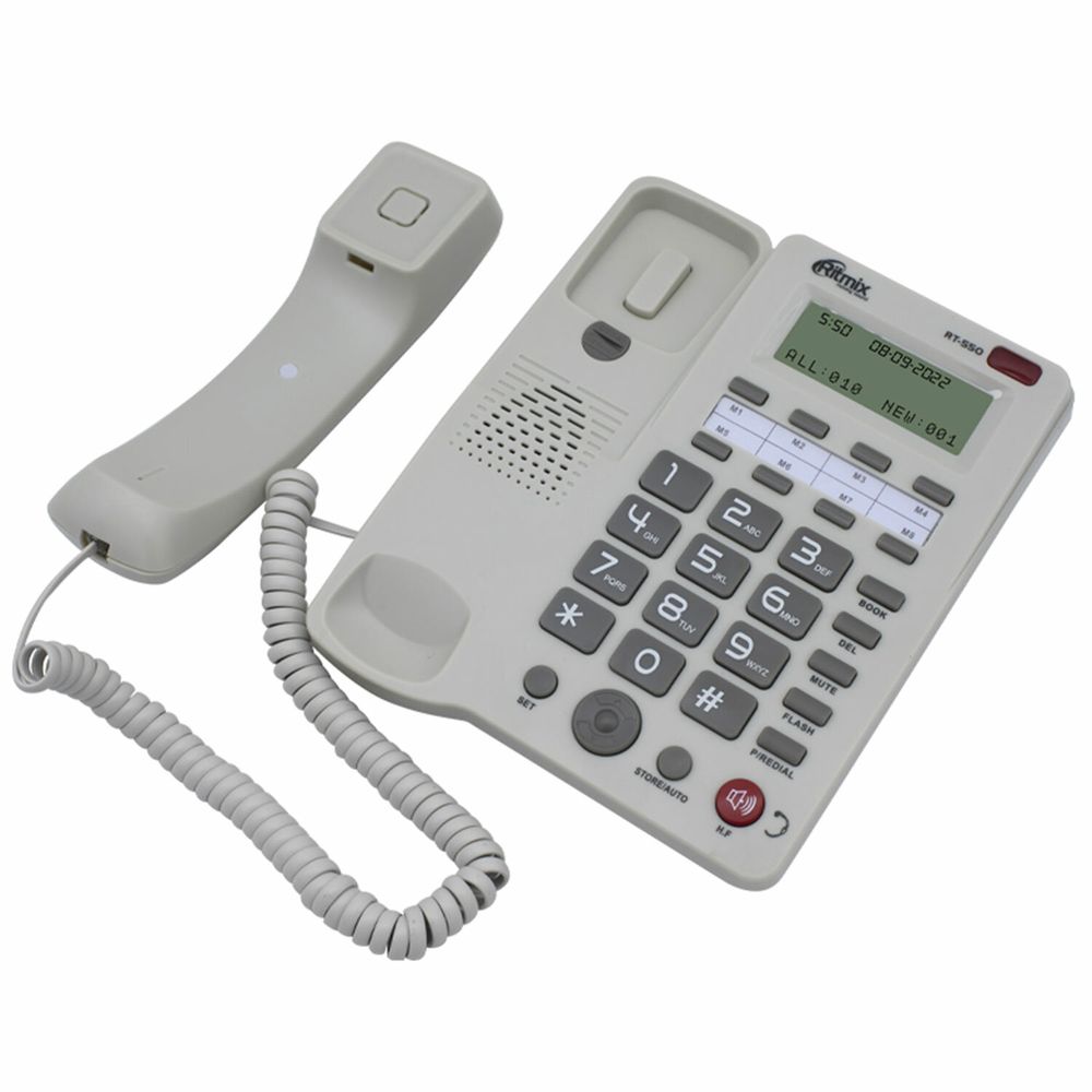 Телефон RITMIX RT-550 white, АОН, спикерфон, память 100 номеров, тональный/импульсный режим, белый