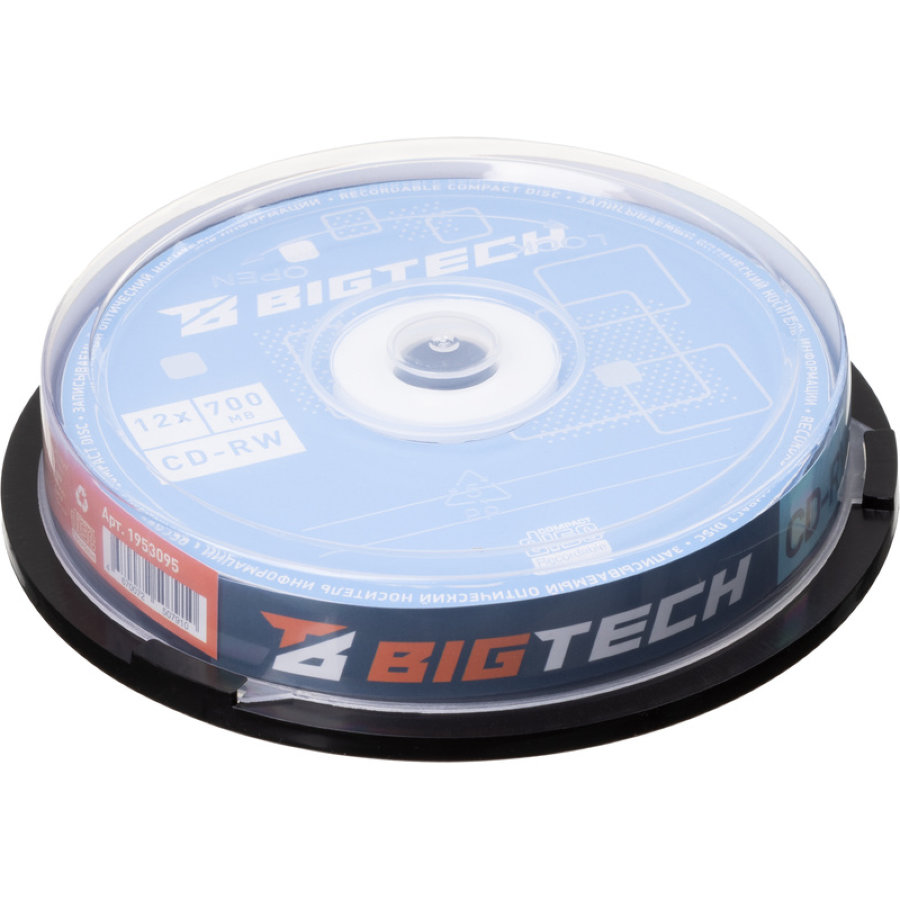 Диск CD-RW BigTech 700 МБ 12x cake box YCDRWB002 (10 штук в упаковке) 