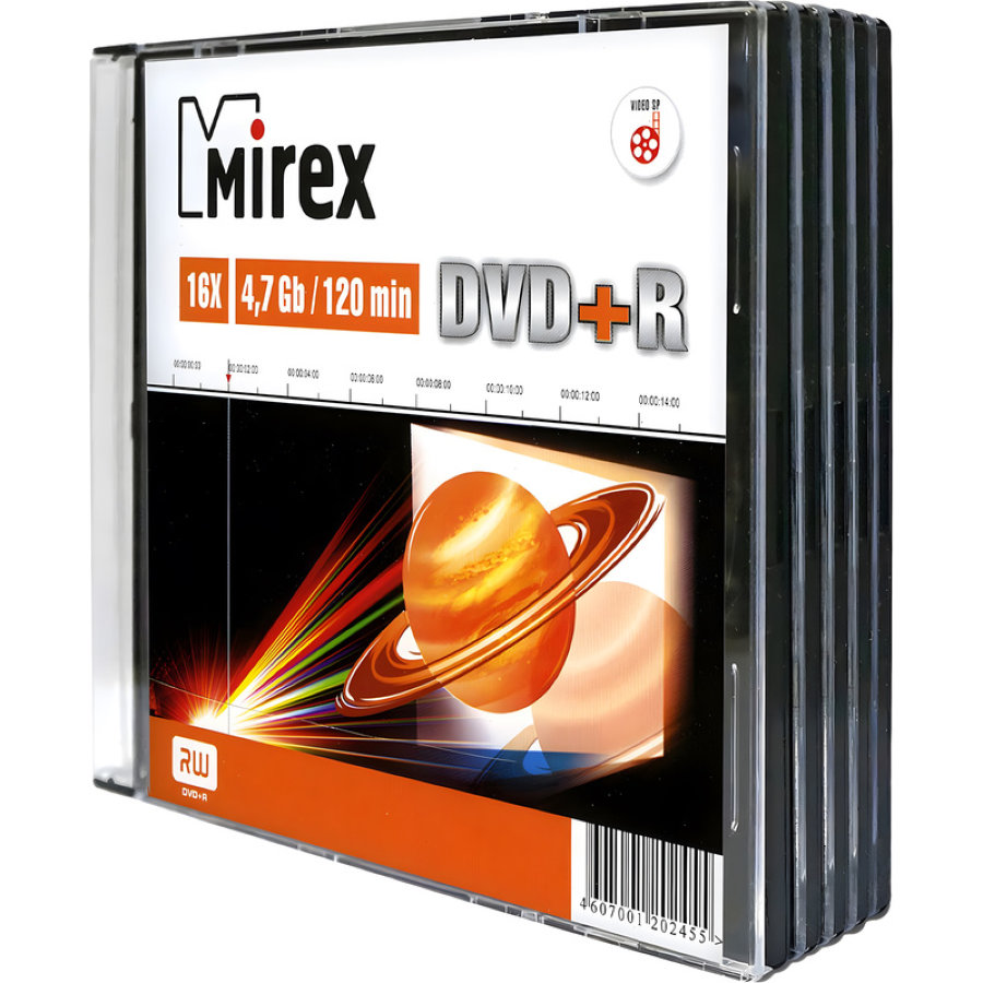 Диск DVD+R Mirex 4.7 ГБ 16x slim box UL130013A1F (5 штук в упаковке) 