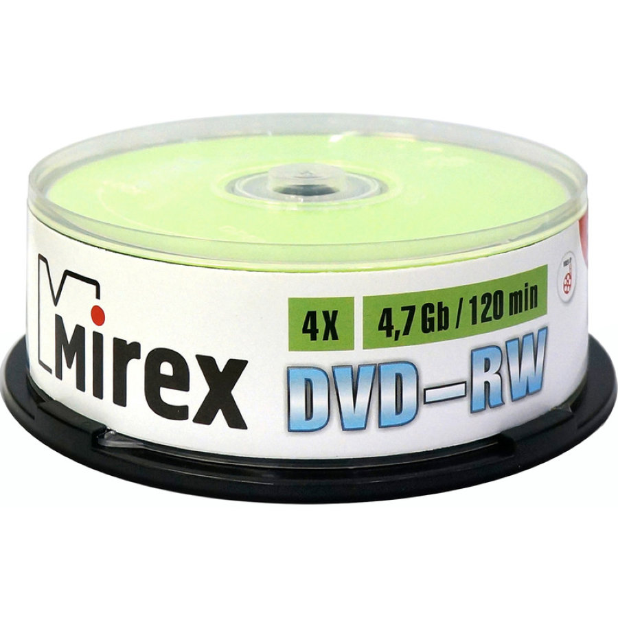 Диск DVD-RW Mirex 4.7 ГБ 4x cake box UL130032A4M, 25 шт/уп 