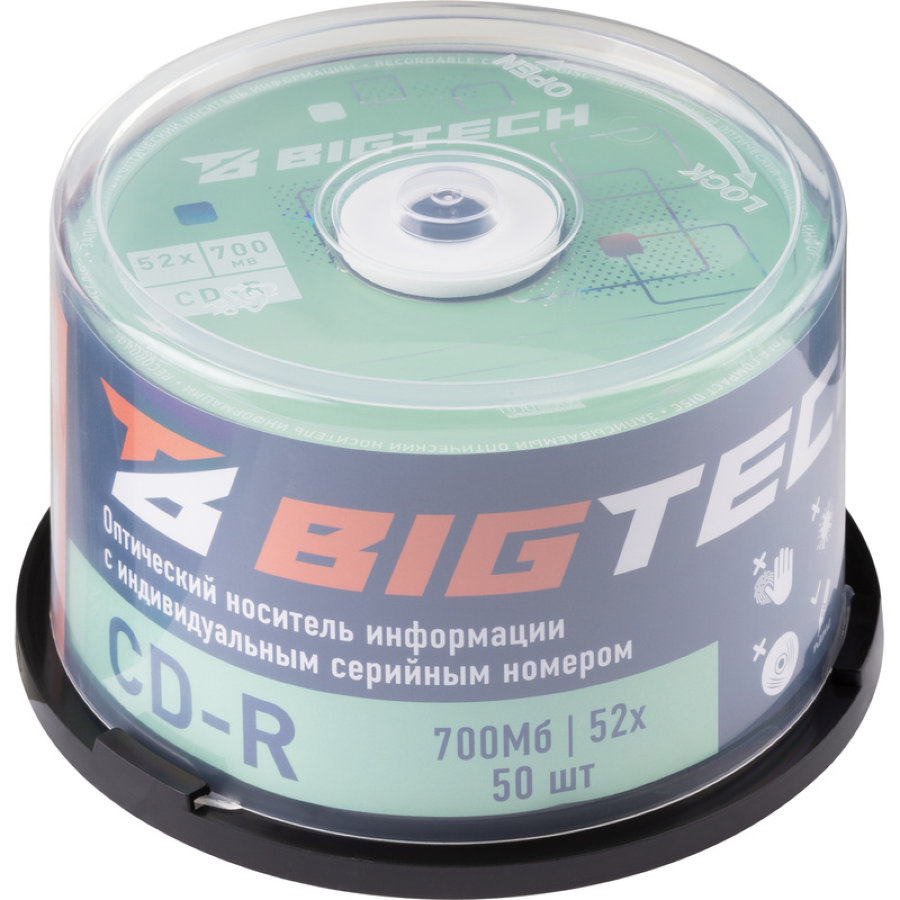 Диск CD-R BigTech 700 МБ 52x cake box YCDRB002 (50 шт/уп) 