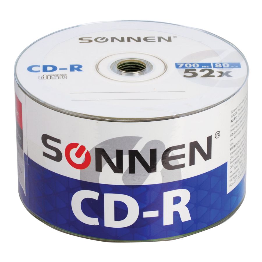 Диски CD-R SONNEN 700 Mb 52x Bulk (термоусадка без шпиля), КОМПЛЕКТ 50 шт.
