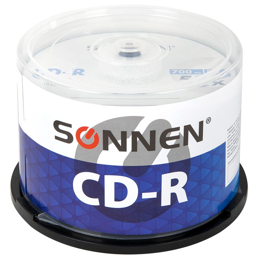 Диски CD-R SONNEN 700 Mb 52x Cake Box (упаковка на шпиле), КОМПЛЕКТ 50 шт.