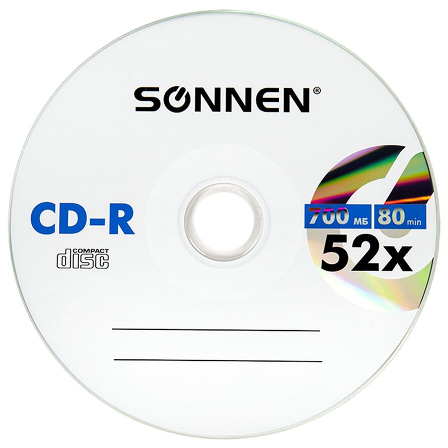 Диски CD-R SONNEN 700 Mb 52x Cake Box (упаковка на шпиле), КОМПЛЕКТ 50 шт.